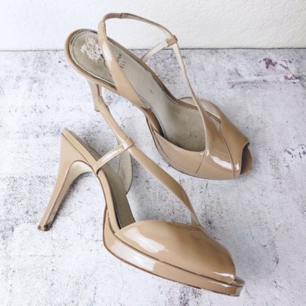 Adrianna Papell Nude Beige Patent Leather d'Orsay Heels Sandals size 9M